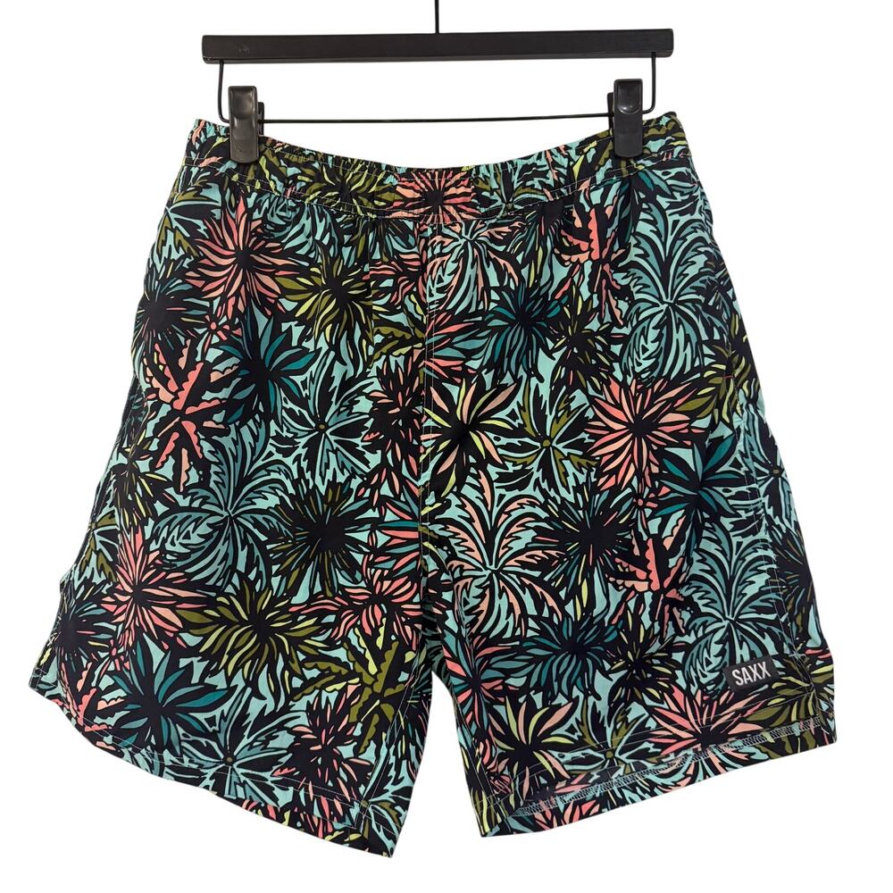 Saxx Go Coastal 2N1 Volley Swim Trunks Mens L Tropical Palm Print Lined
